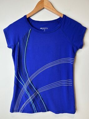 Vintage Y2K ideology Women’s Royal Blue Short Sleeve Active Yoga Top Size Small